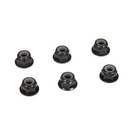 Team Losi Racing 4mm Aluminum Serrated Lock Nuts, Black (6)