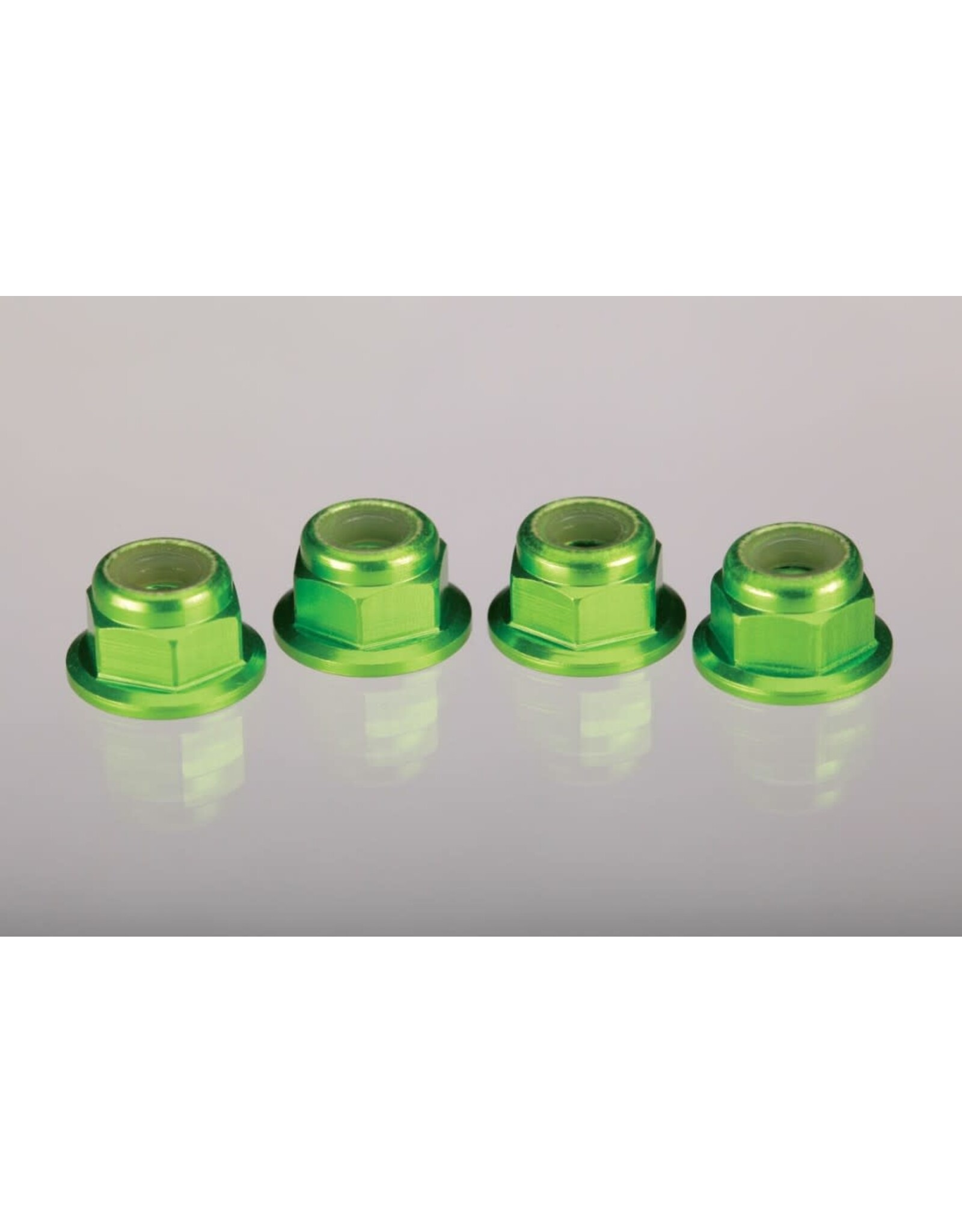 Traxxas 4mm Aluminum Flanged Serrated Nuts (Green) (4)