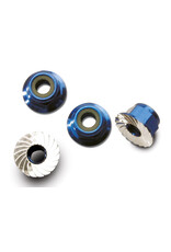 Traxxas 4mm Aluminum Flanged Serrated Nuts (Blue) (4)