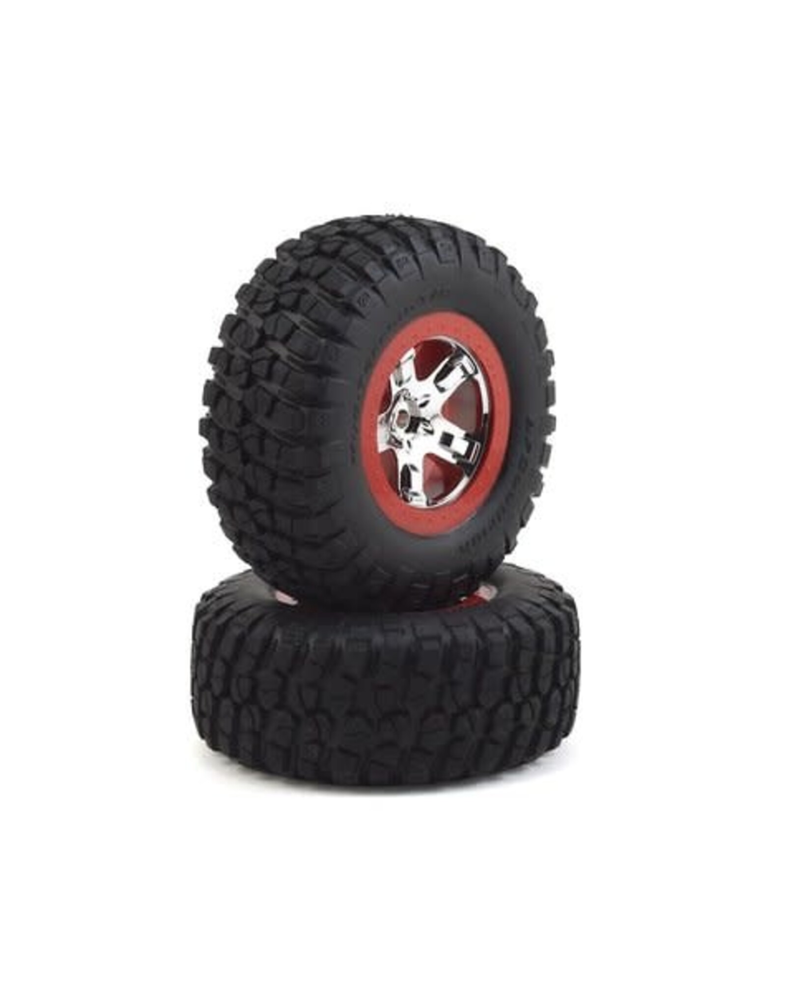 Traxxas Traxxas Tires & wheels, assembled, glued (SCT chrome, red beadlock