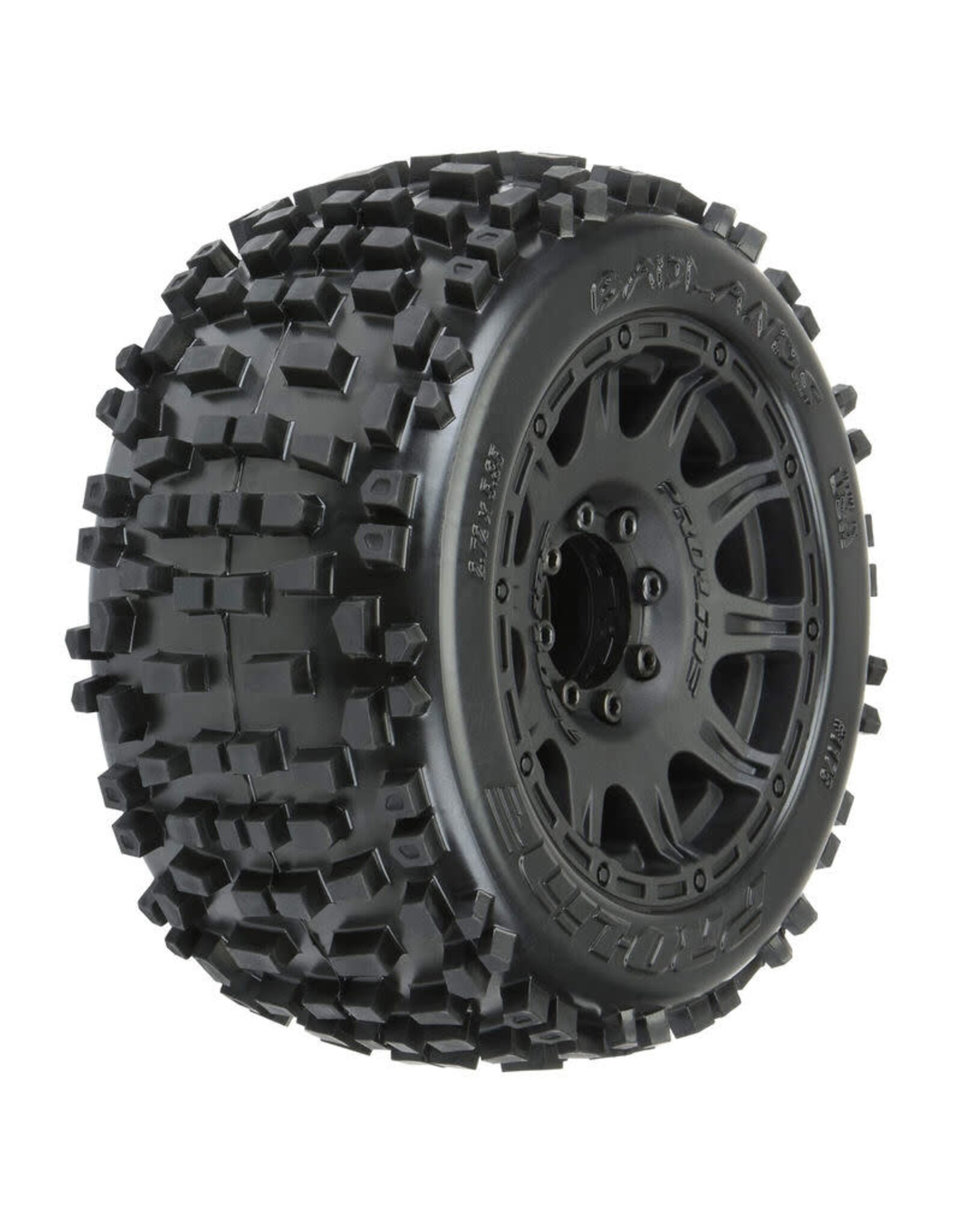 Pro-Line Badlands 3.8" Mtd on Raid Black 8x32 for 17mm MT Fr/Re