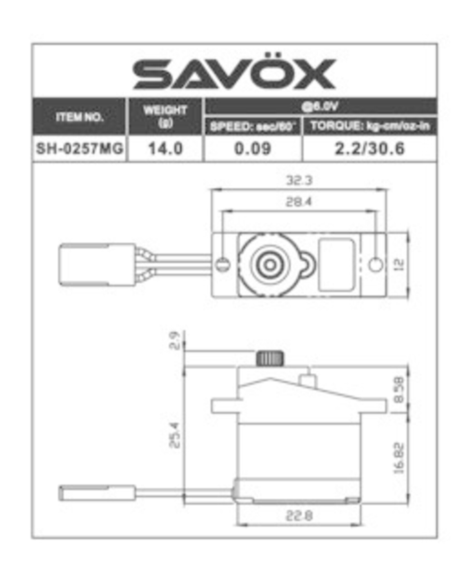 Savox Micro Digital MG Servo .09/30 @ 6V