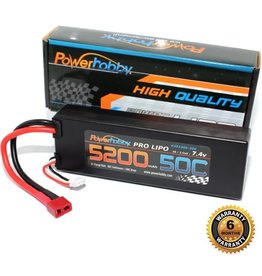 Power Hobby 5200mAh 7.4V 2S 50C LiPo Battery with Hardwired T-Plug