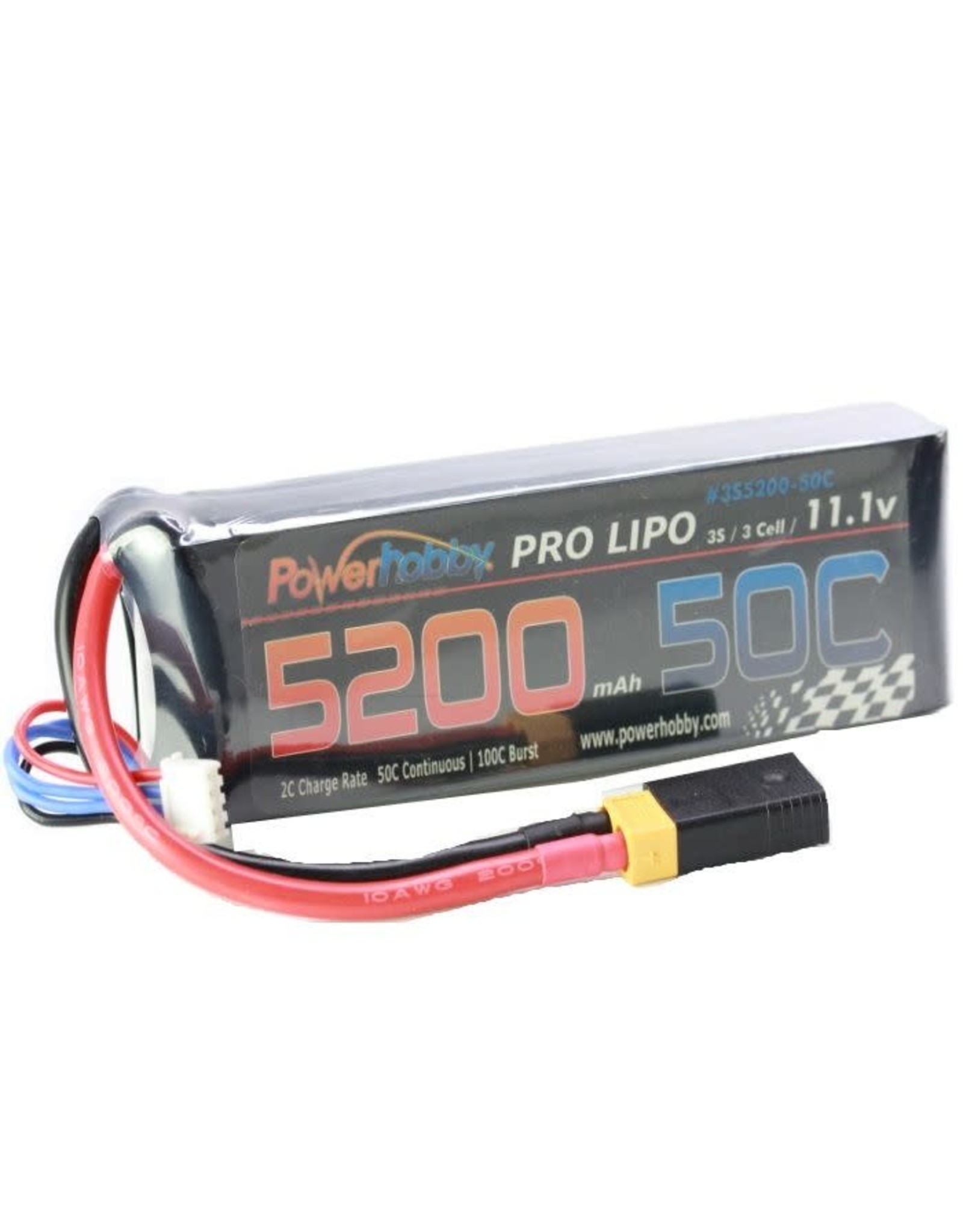 Power Hobby 5200mAh 11.1V 3S 50C LiPo Battery Hardwired XT60 & HC Adapter