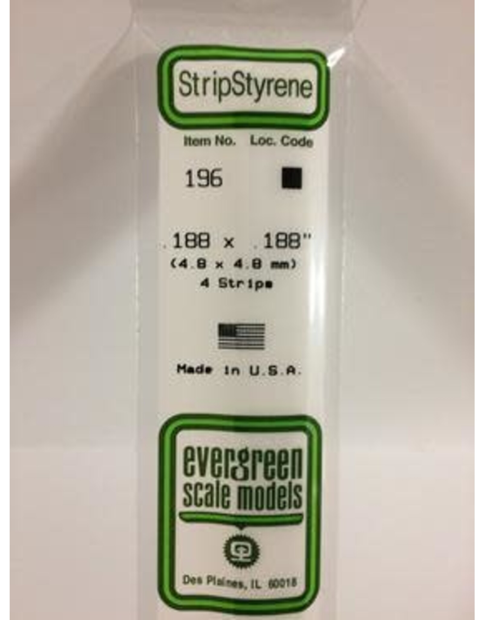 Evergreen STRIPS.188"X.188" (4/PK)