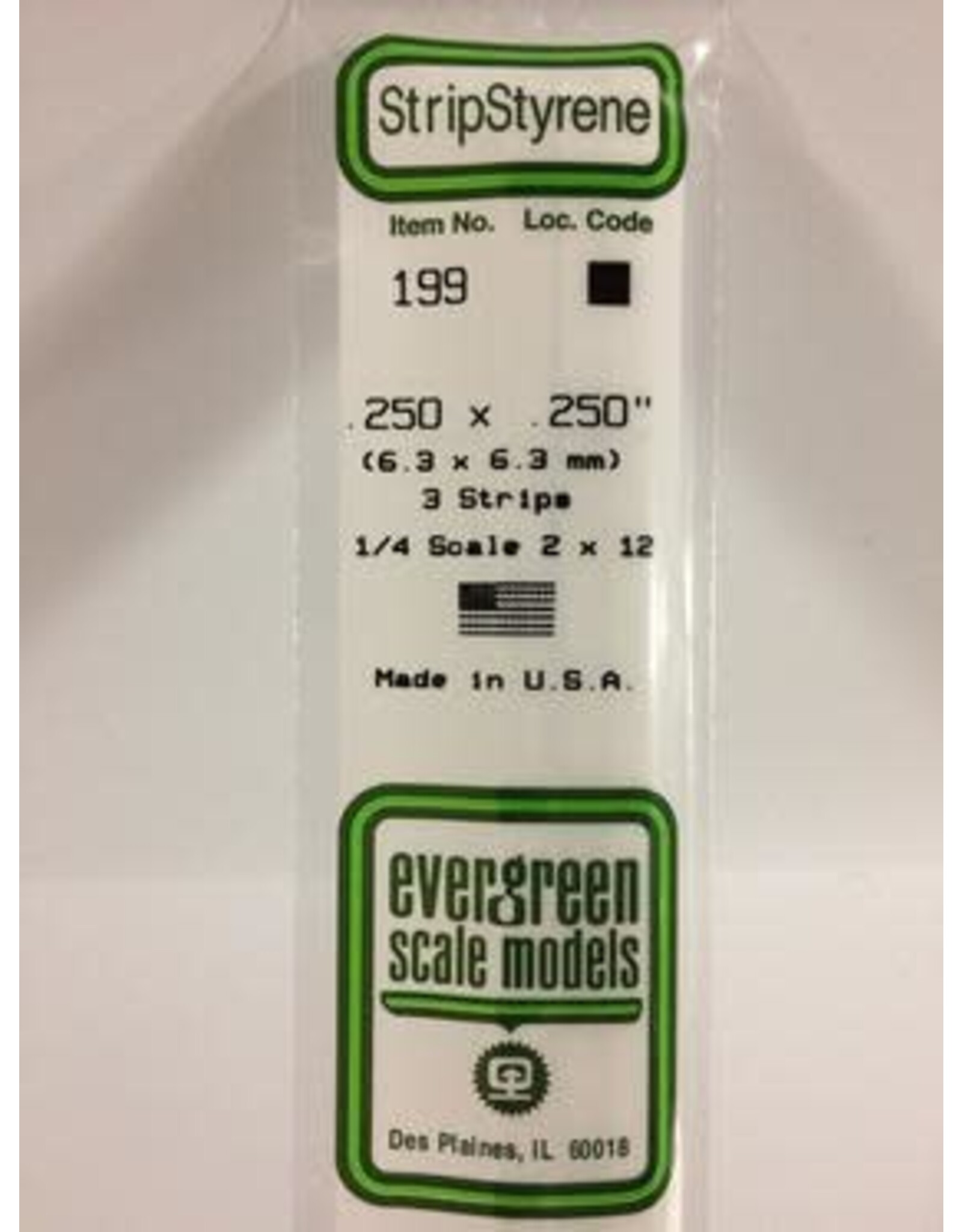 Evergreen STRIPS.250"X.250" (3/PK)