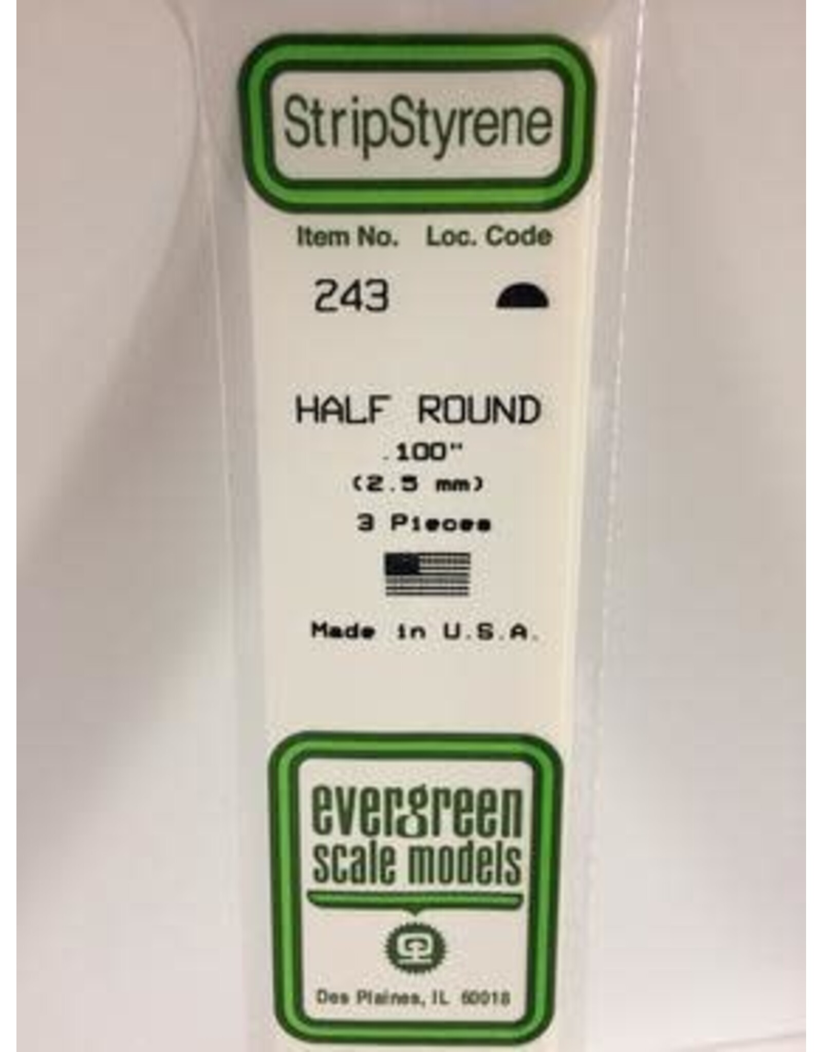 Evergreen HALF ROUND-.100"(3/PK)