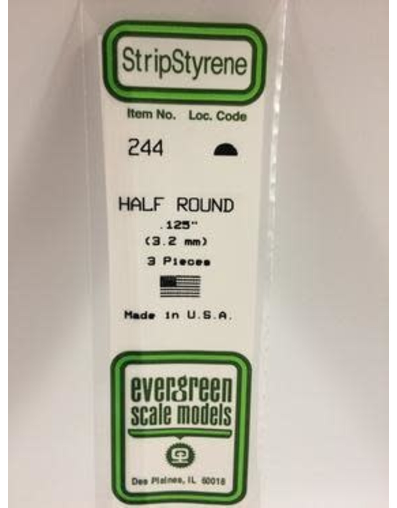 Evergreen HALF ROUND-.125"(3/PK)