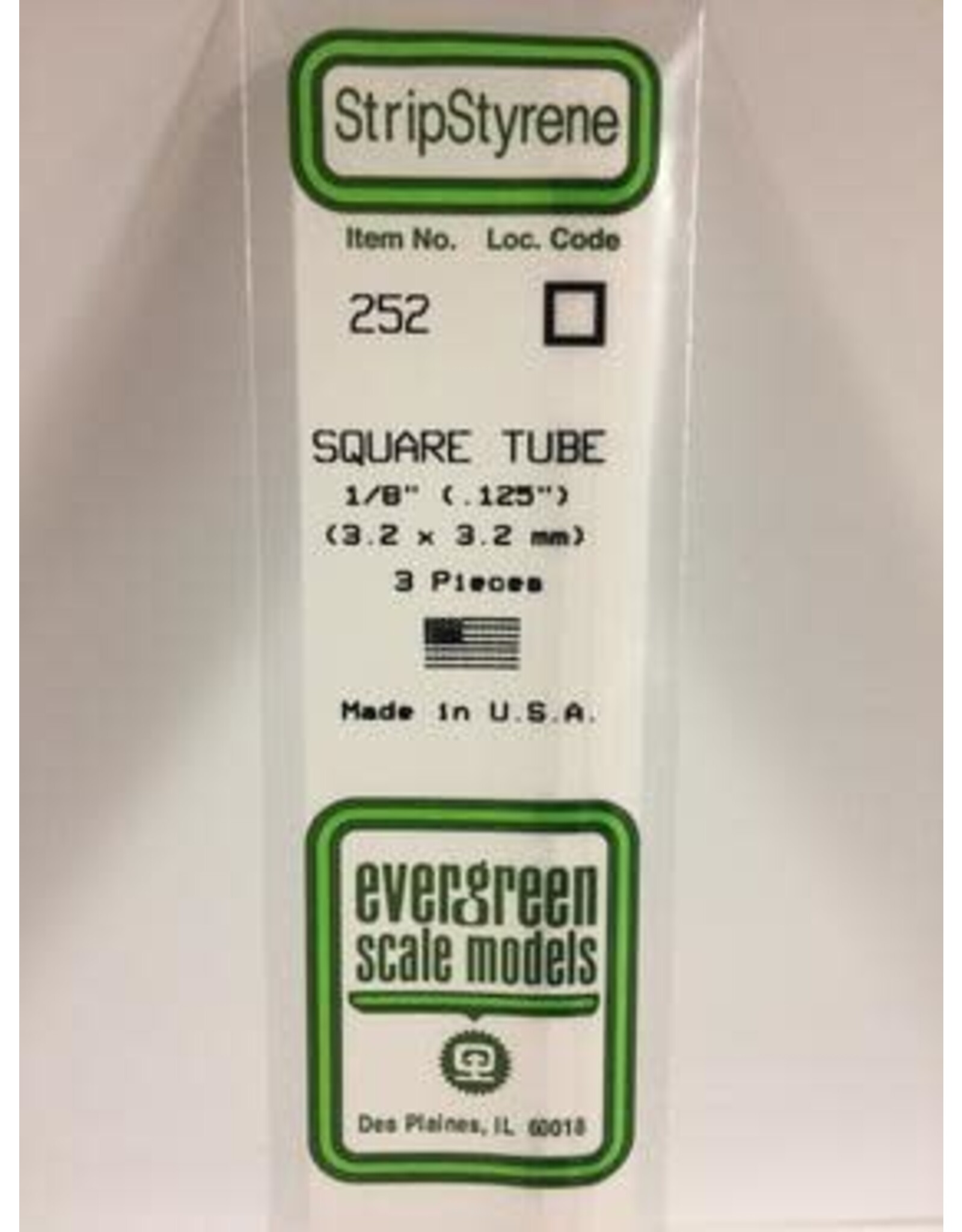 Evergreen SQUARE TUBE-.125"(3/PK)