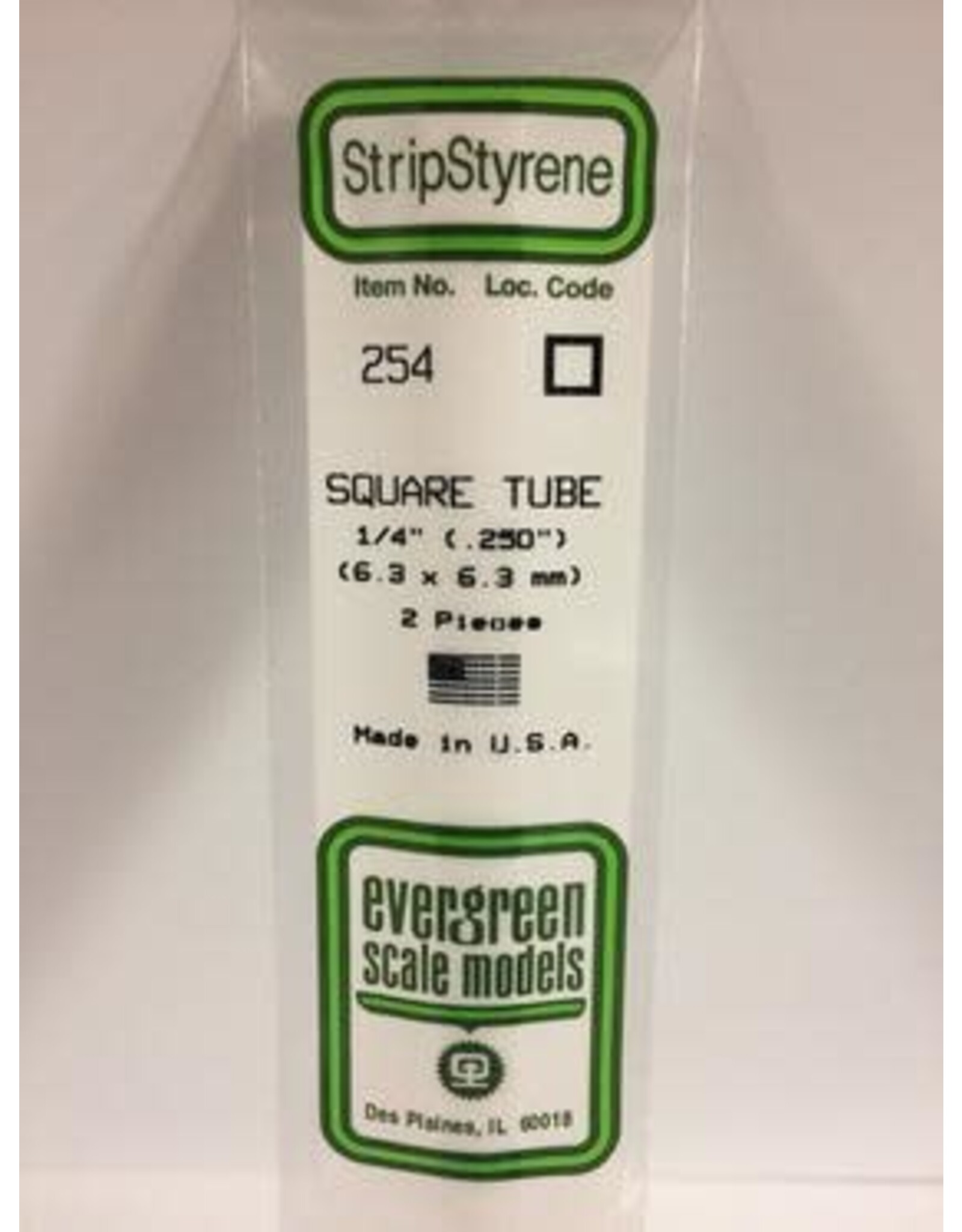 Evergreen SQUARE TUBE-.250"(2/PK)