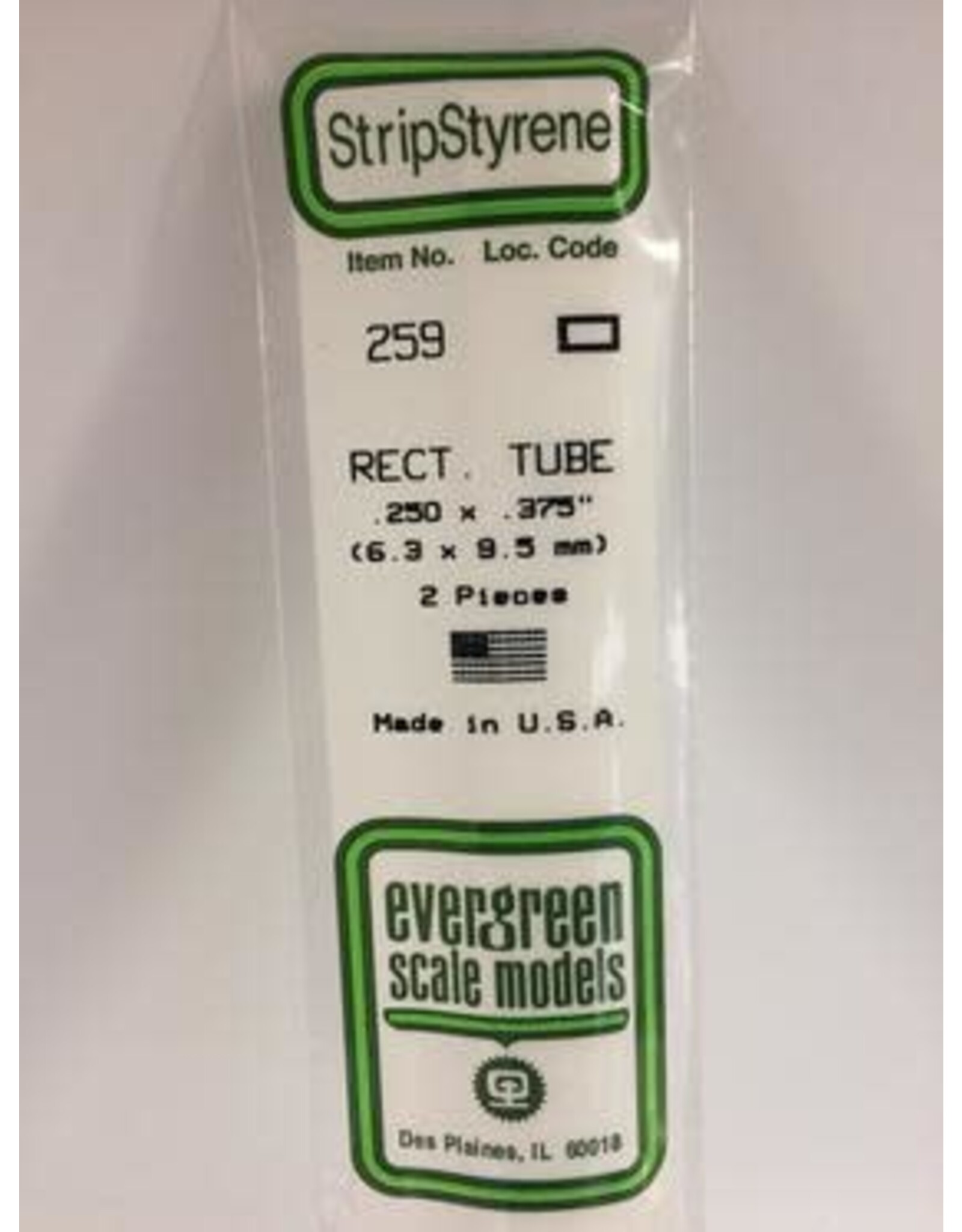 Evergreen RECTANGULAR TUBE-.250"X.375" (2/PK)