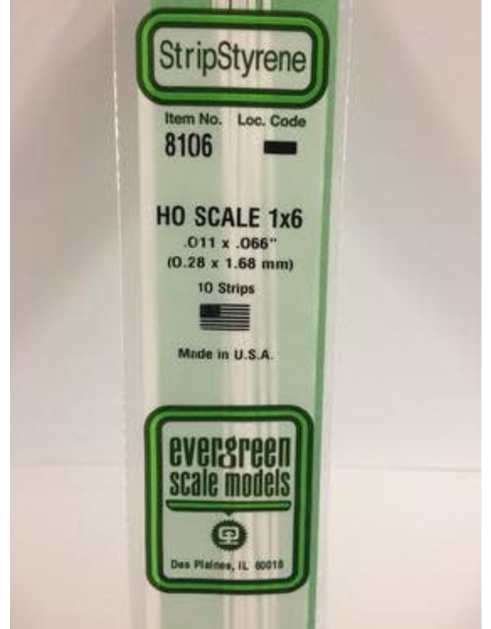 Evergreen HO STRIPS-1"X6"(10/PK)