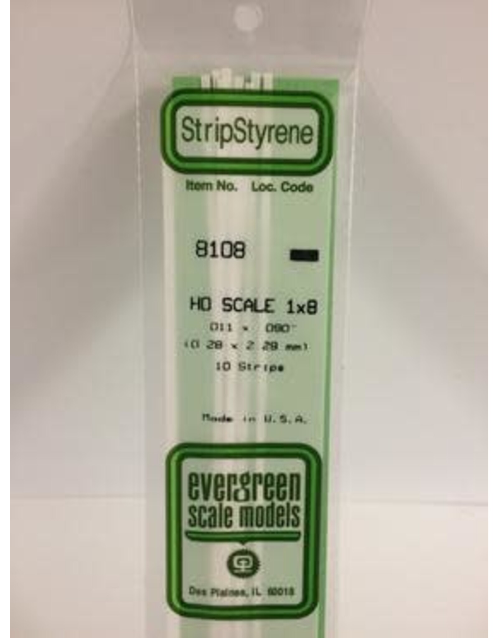 Evergreen HO STRIPS-1"X8"(10/PK)