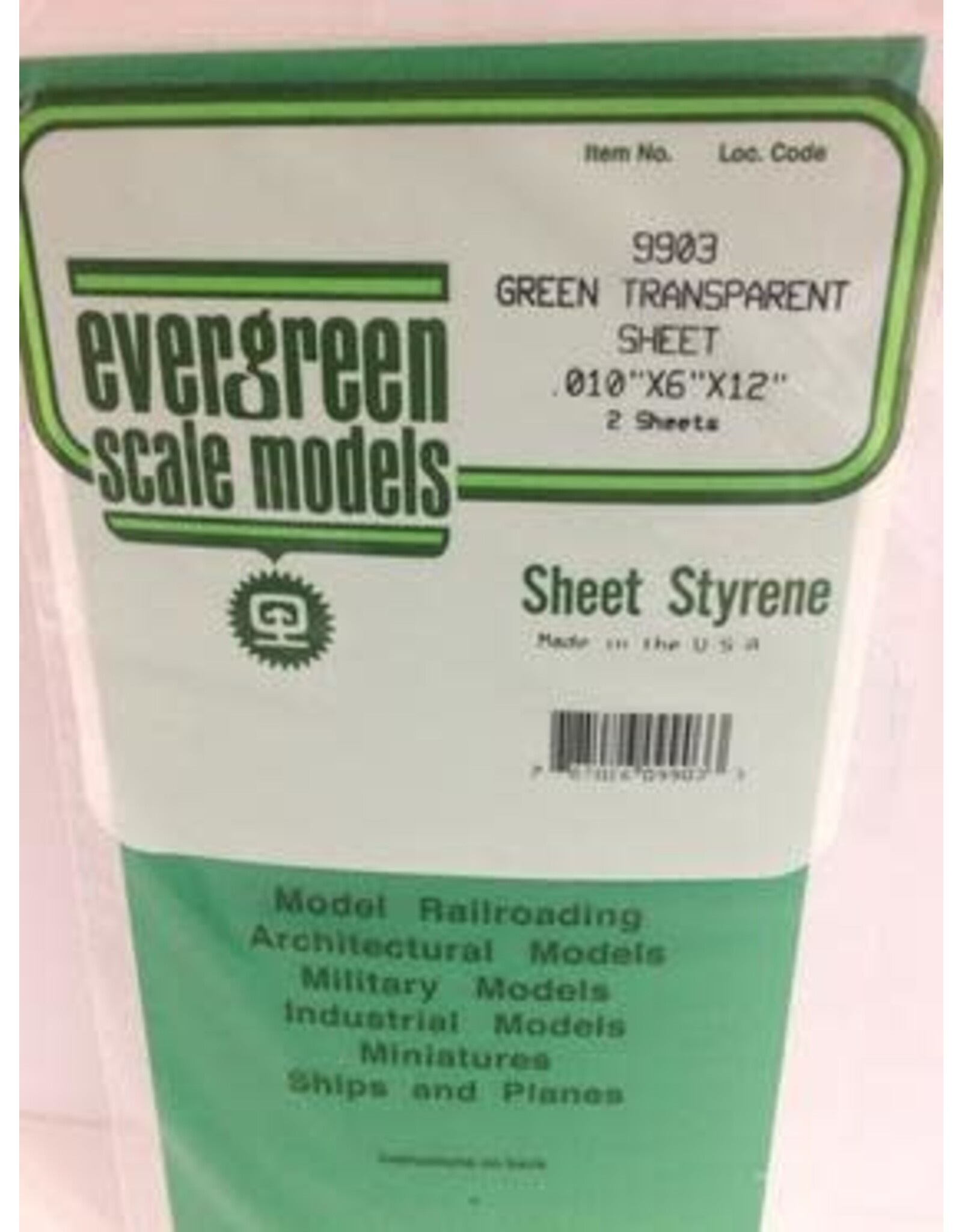 Evergreen .010x6x12"GREEN TRANSPARENT SHEETS