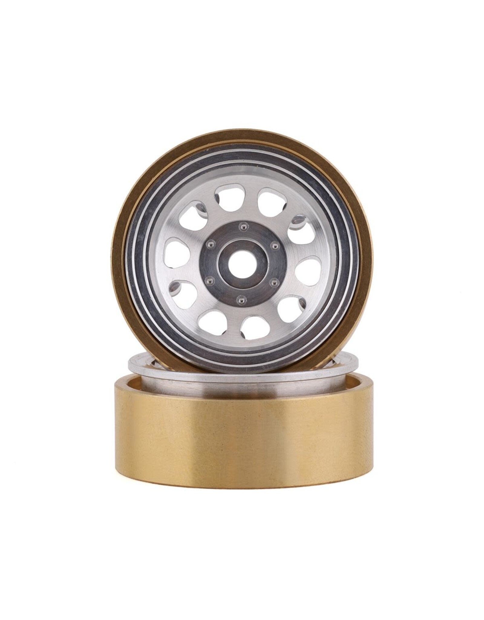 SSD-RC SCX24 1.0” Aluminum / Brass D Hole Beadlock Wheels (Silver) (2)