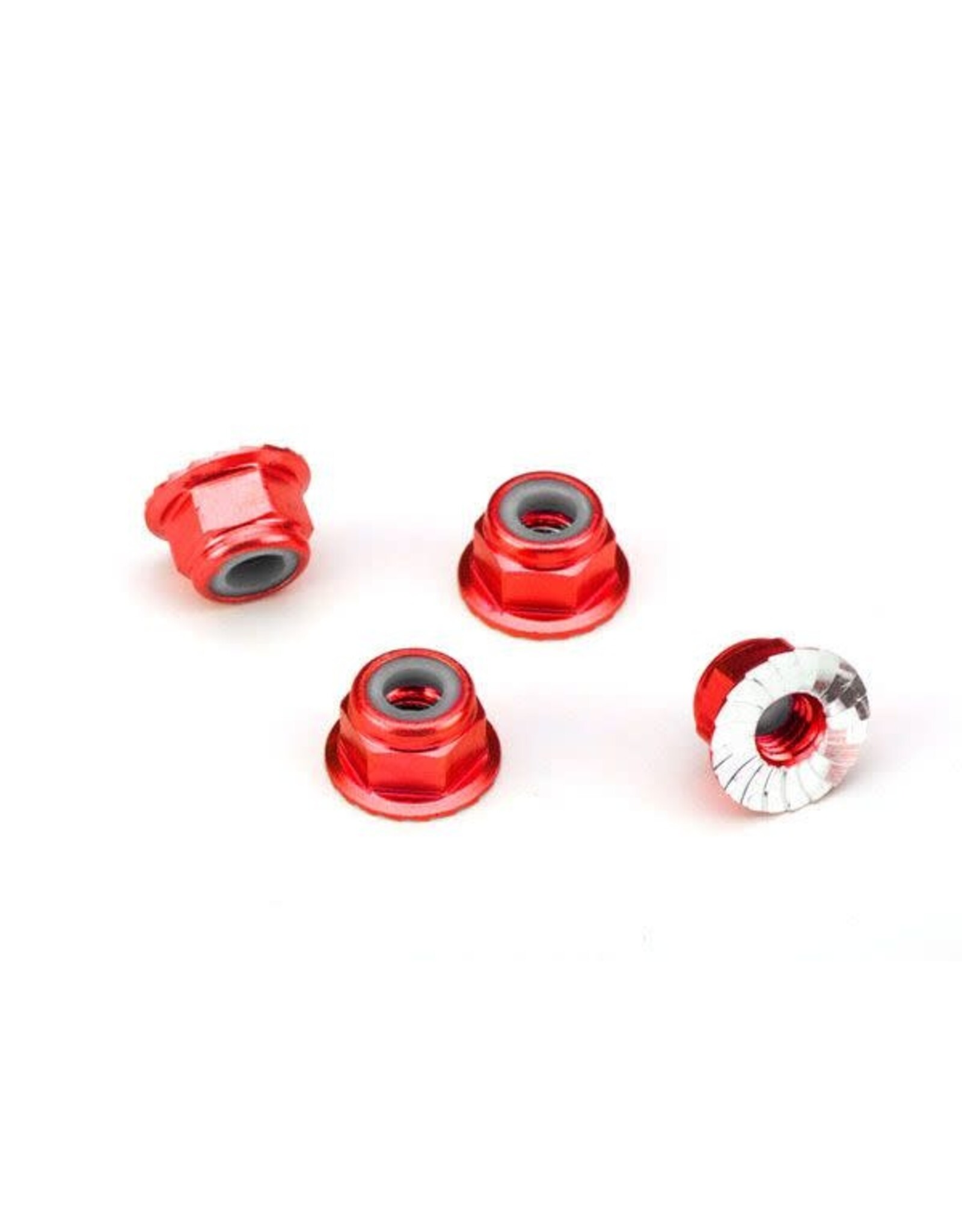 Traxxas 4mm Aluminum Flanged Serrated Nuts (Red) (4)