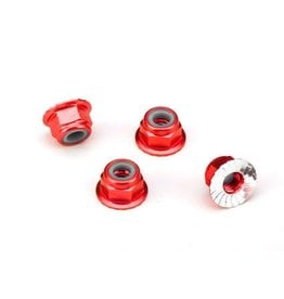 Traxxas 4mm Aluminum Flanged Serrated Nuts (Red) (4)