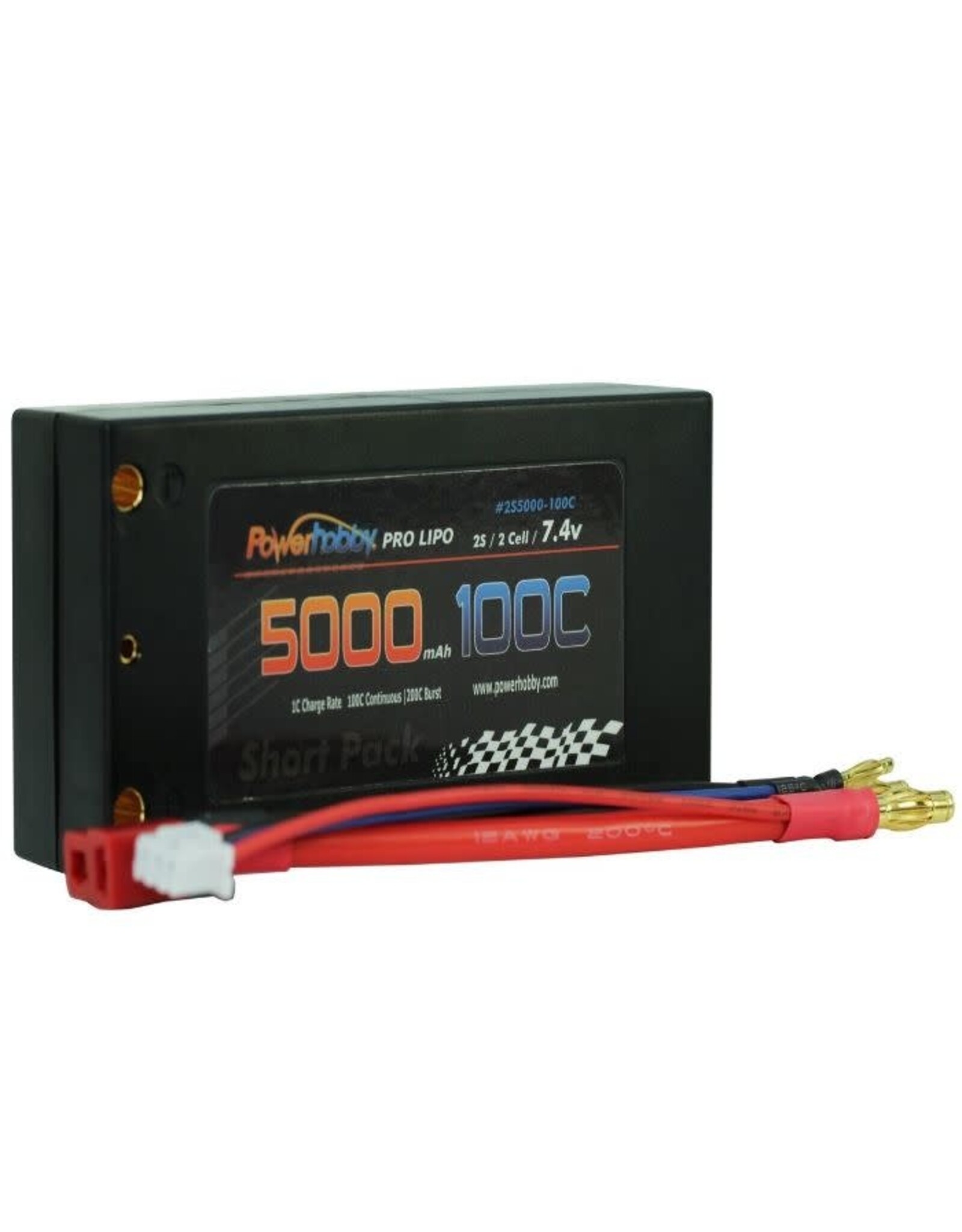 Power Hobby 2S 7.4V 5000MAH 100C Shorty Lipo, 4mm Bullet