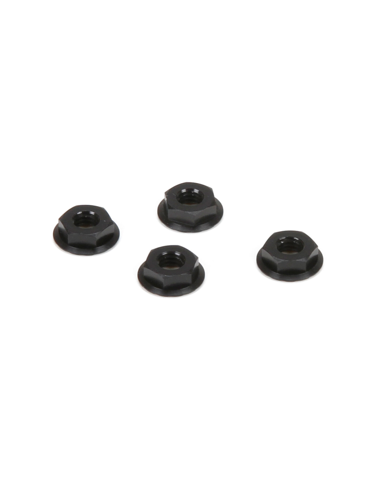 Team Losi Racing M4 Aluminum Serrated Nuts, Low Profile, Black (4)