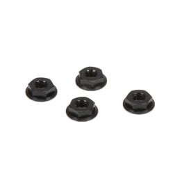 Team Losi Racing M4 Aluminum Serrated Nuts, Low Profile, Black (4)