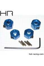 Hot Racing Blue Aluminum 12mm Wheel Hex, 2WD (4)