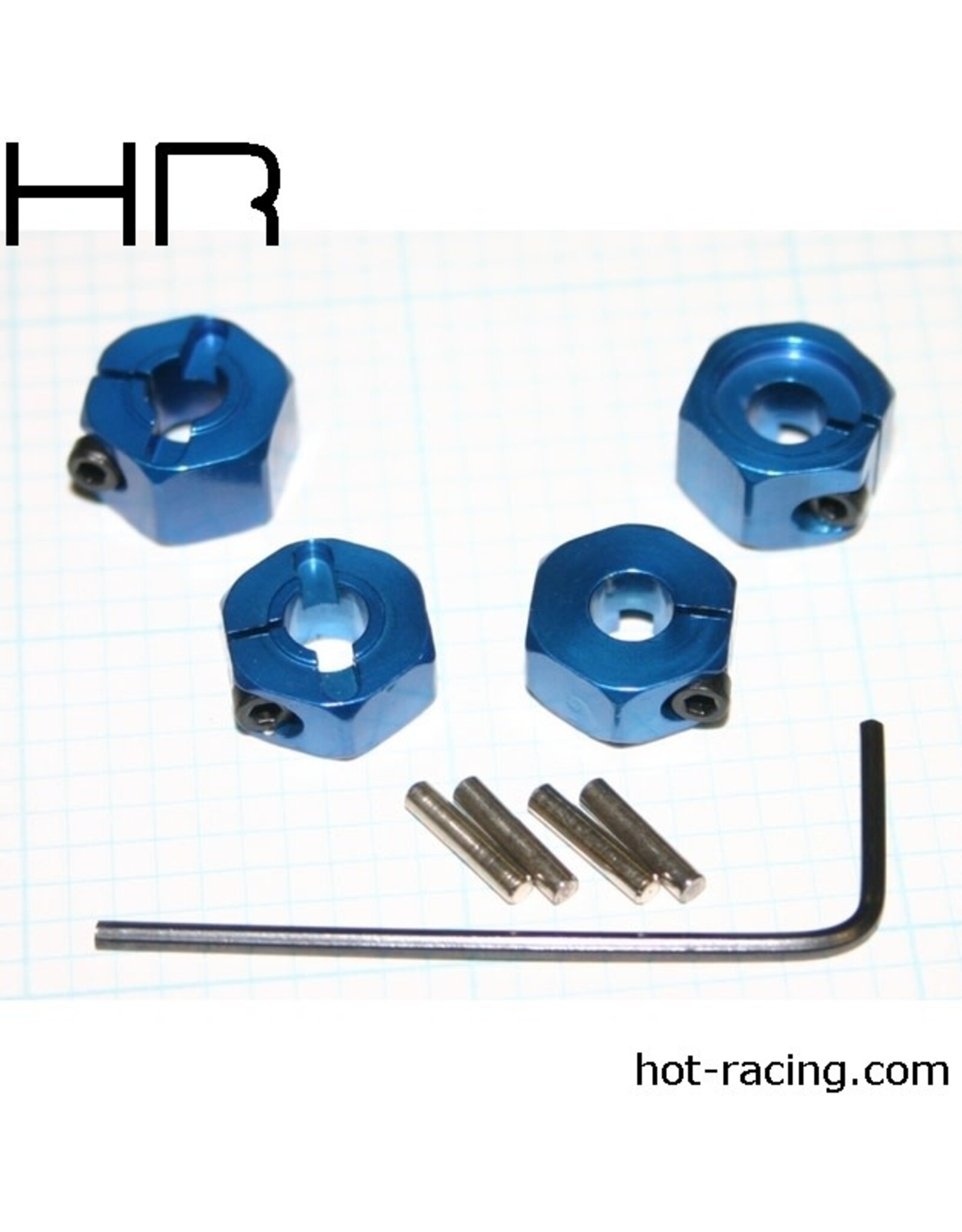 Hot Racing Blue Aluminum 12mm Wheel Hex, 2WD (4)