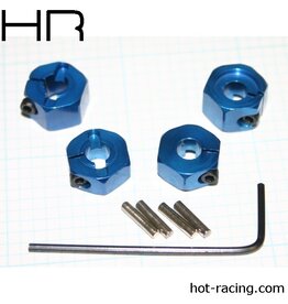 Hot Racing Blue Aluminum 12mm Wheel Hex, 2WD (4)