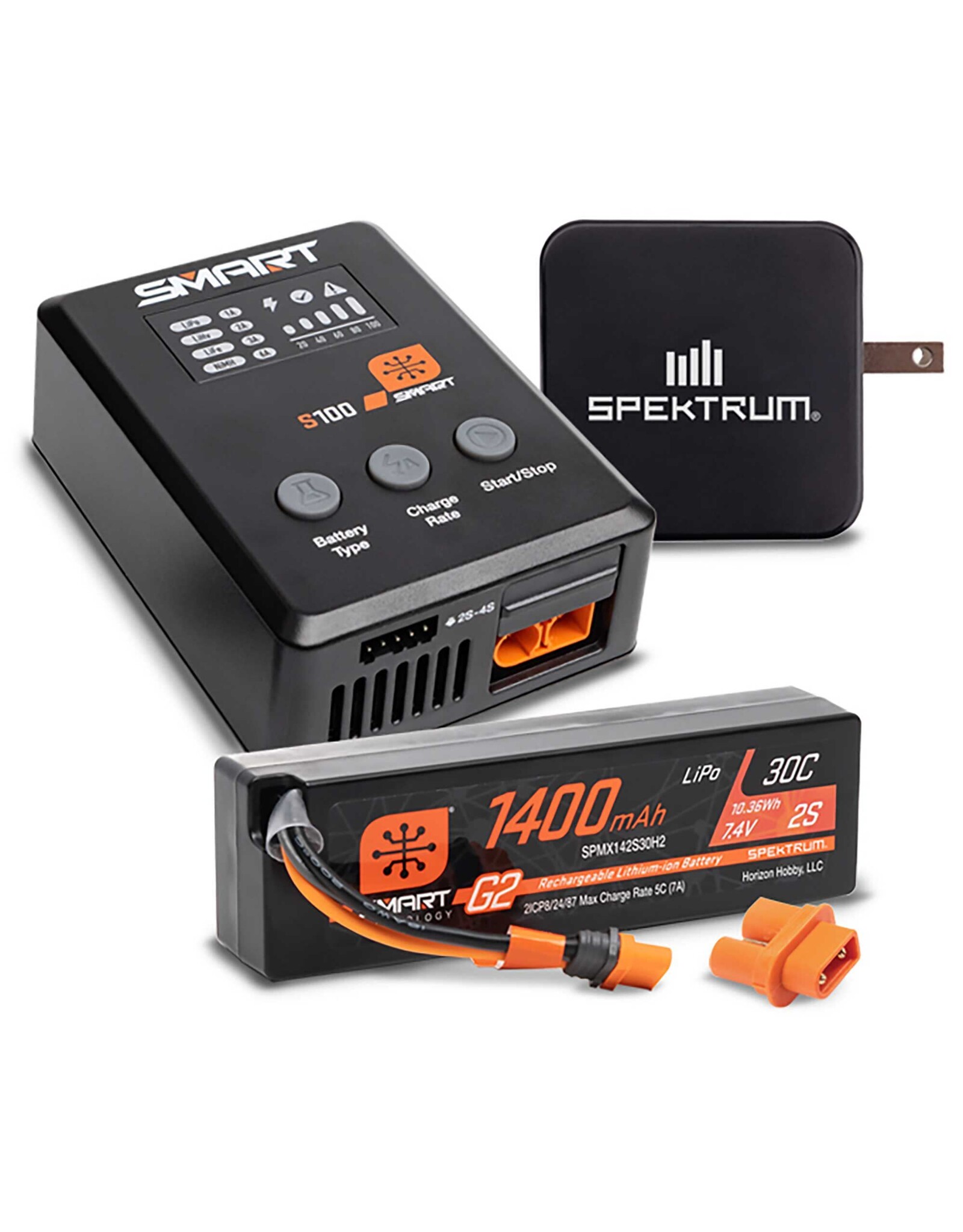 Spektrum Smart Powerstage Surface Bundle: 1400mAh 2S 30C LiPo Batt (IC2) / S100 Charger