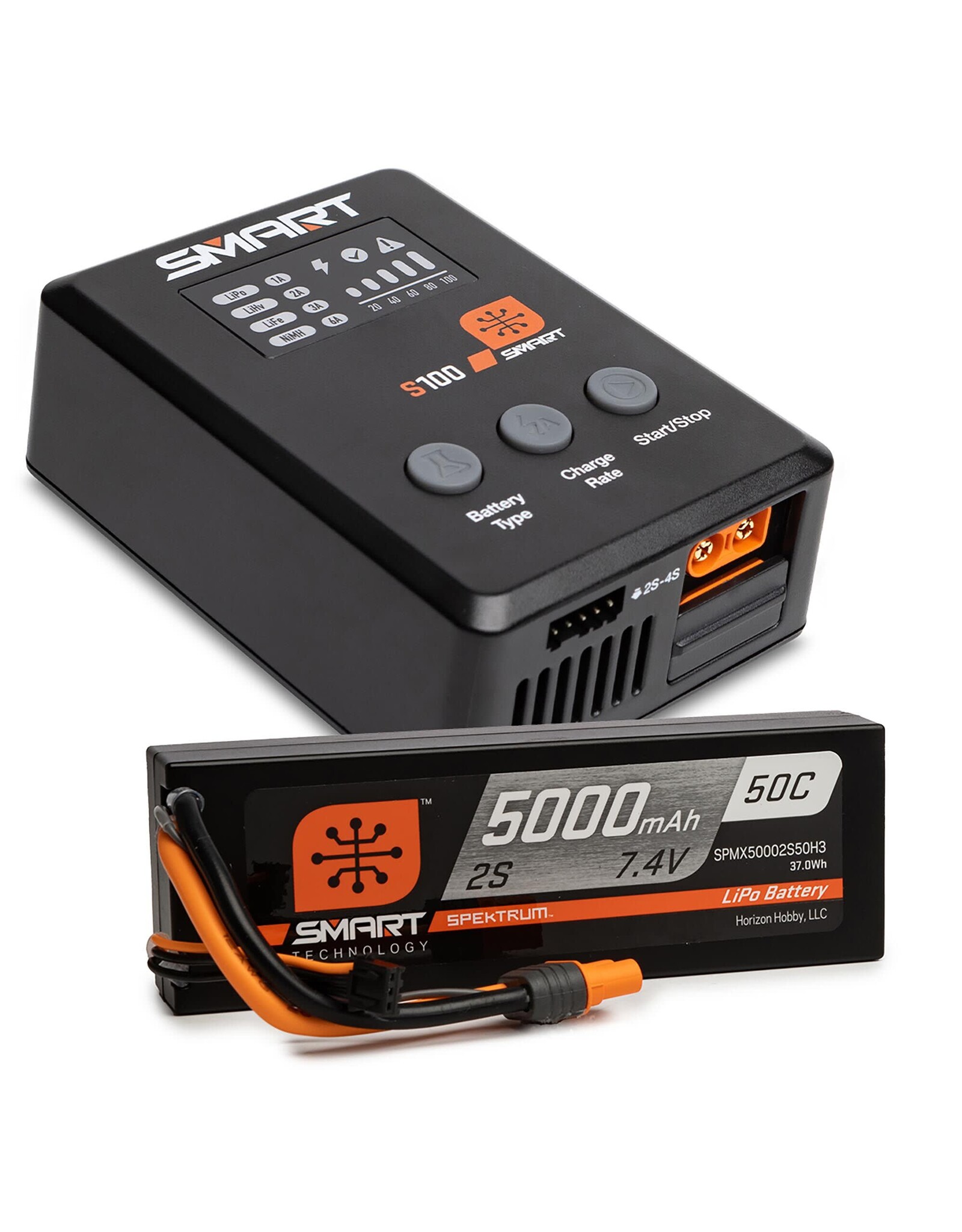 Spektrum Smart Powerstage Surface Bundle: 5000mAh 2S 50C LiPo Battery (IC3) /100W S100 Charger