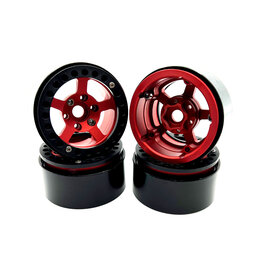 Racers Edge 1.9" Aluminum Beadlock Rims (4pcs) 5 Star, Red with Black Rings
