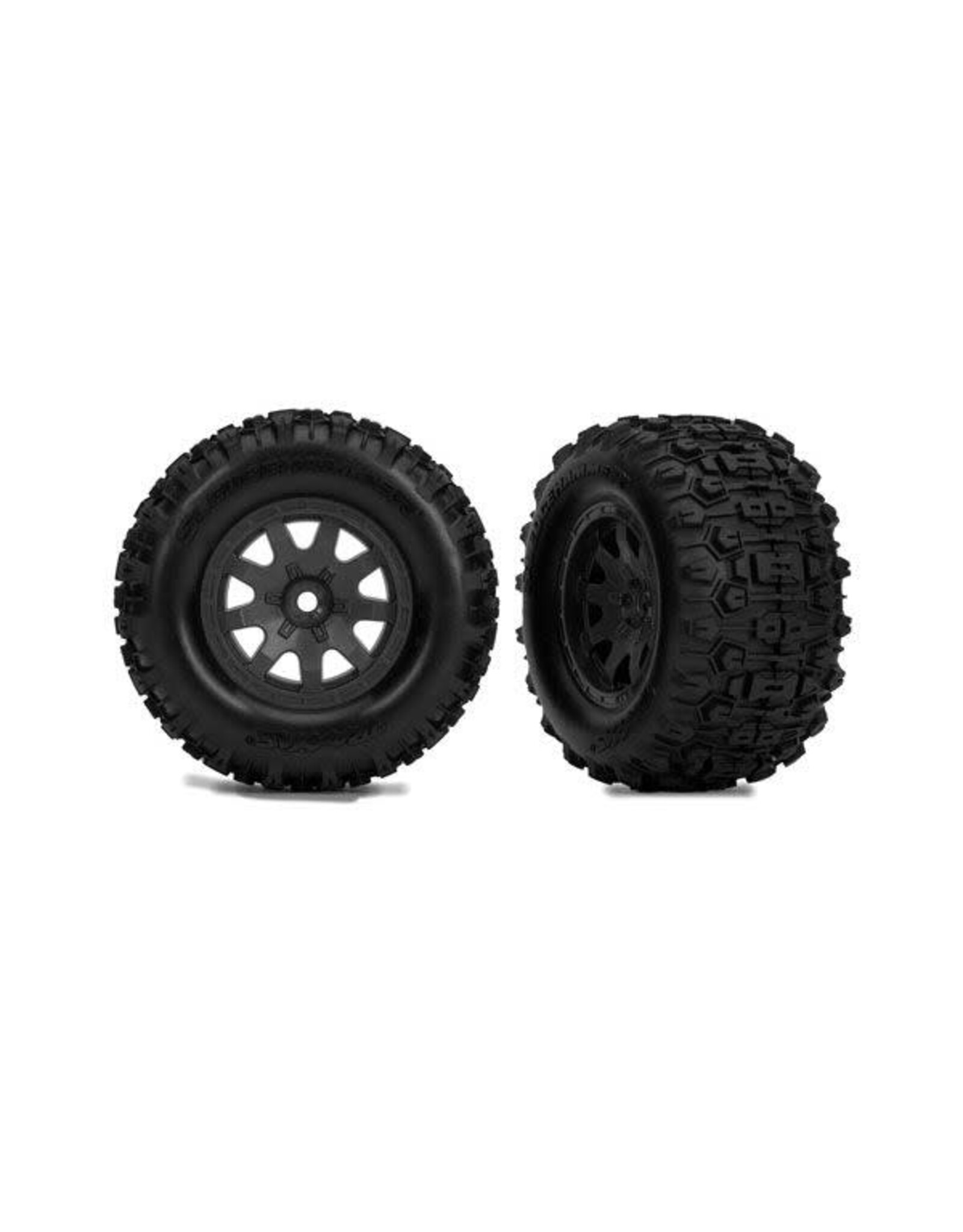 Traxxas Tires & wheels, assembled(black/satin wheels)(front)(2)