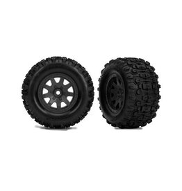 Traxxas Tires & wheels, assembled(black/satin wheels)(front)(2)