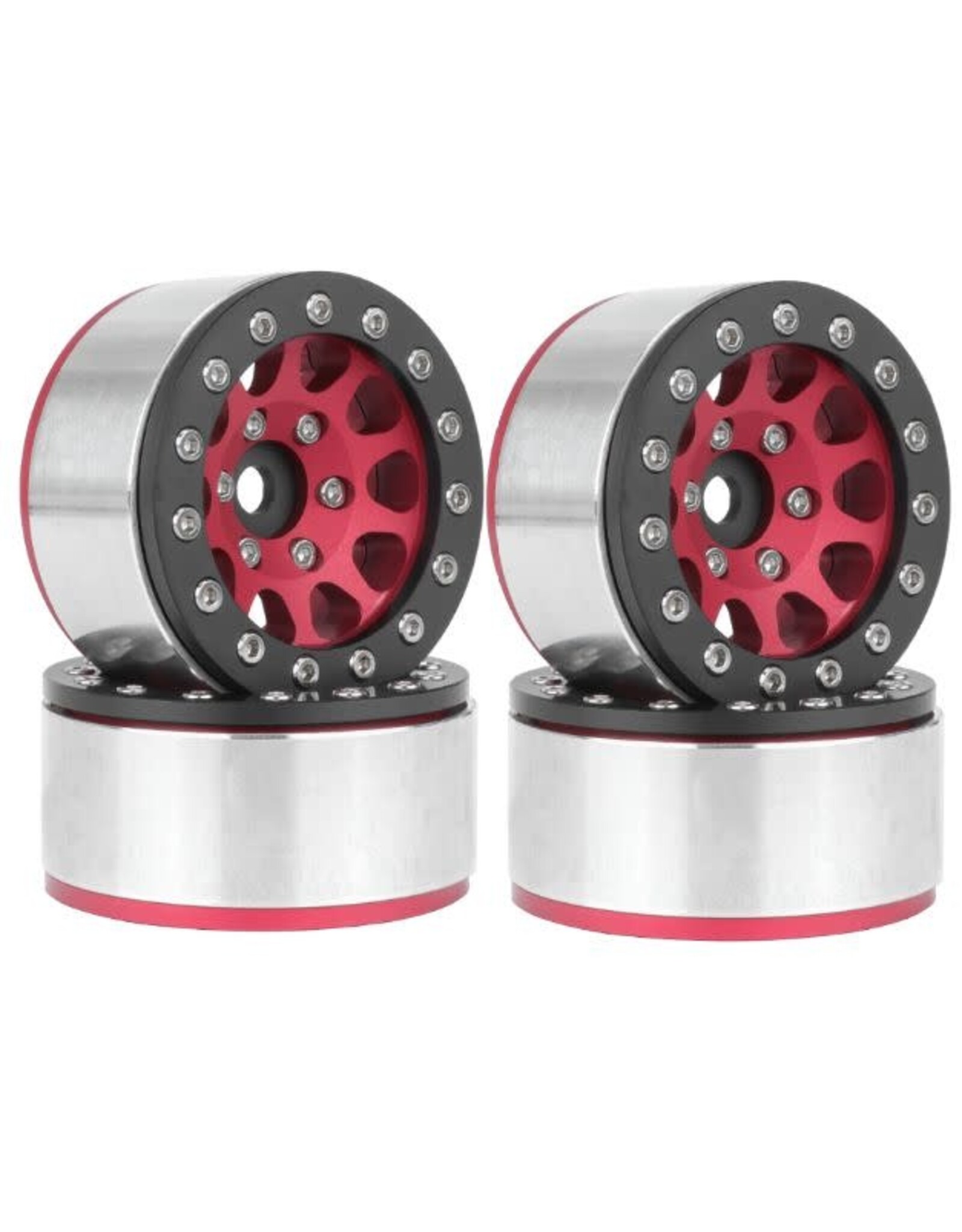 Hobby Details 1.55" Alum CNC BeadLock Wheels - Red Black (4)