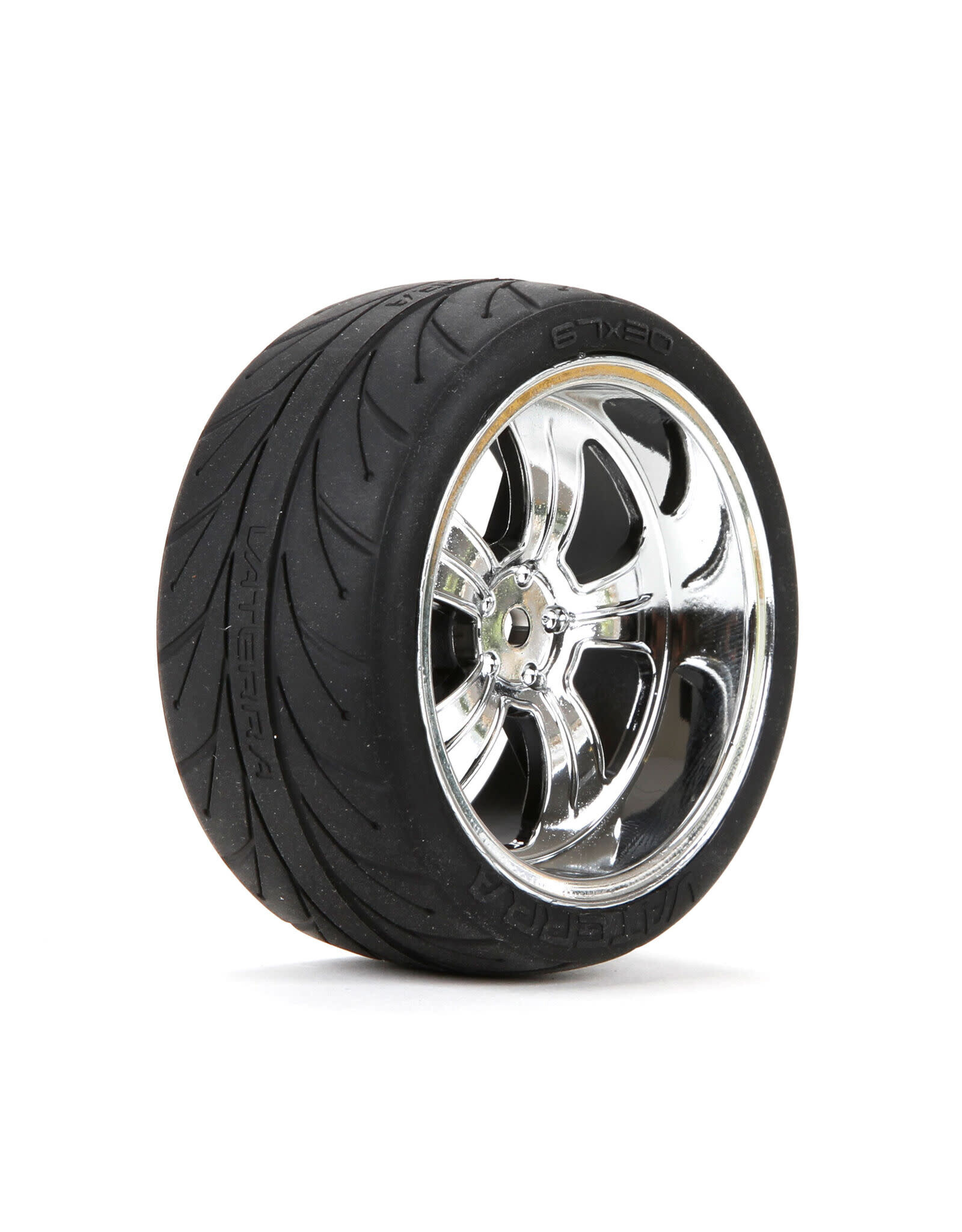 Vaterra 1/10 Rear 54x30mm 5-Spoke Premounted Tires, Chrome (Pair/2) (Hex 12mm)
