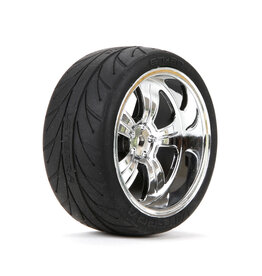Vaterra 1/10 Rear 54x30mm 5-Spoke Premounted Tires, Chrome (Pair/2) (Hex 12mm)