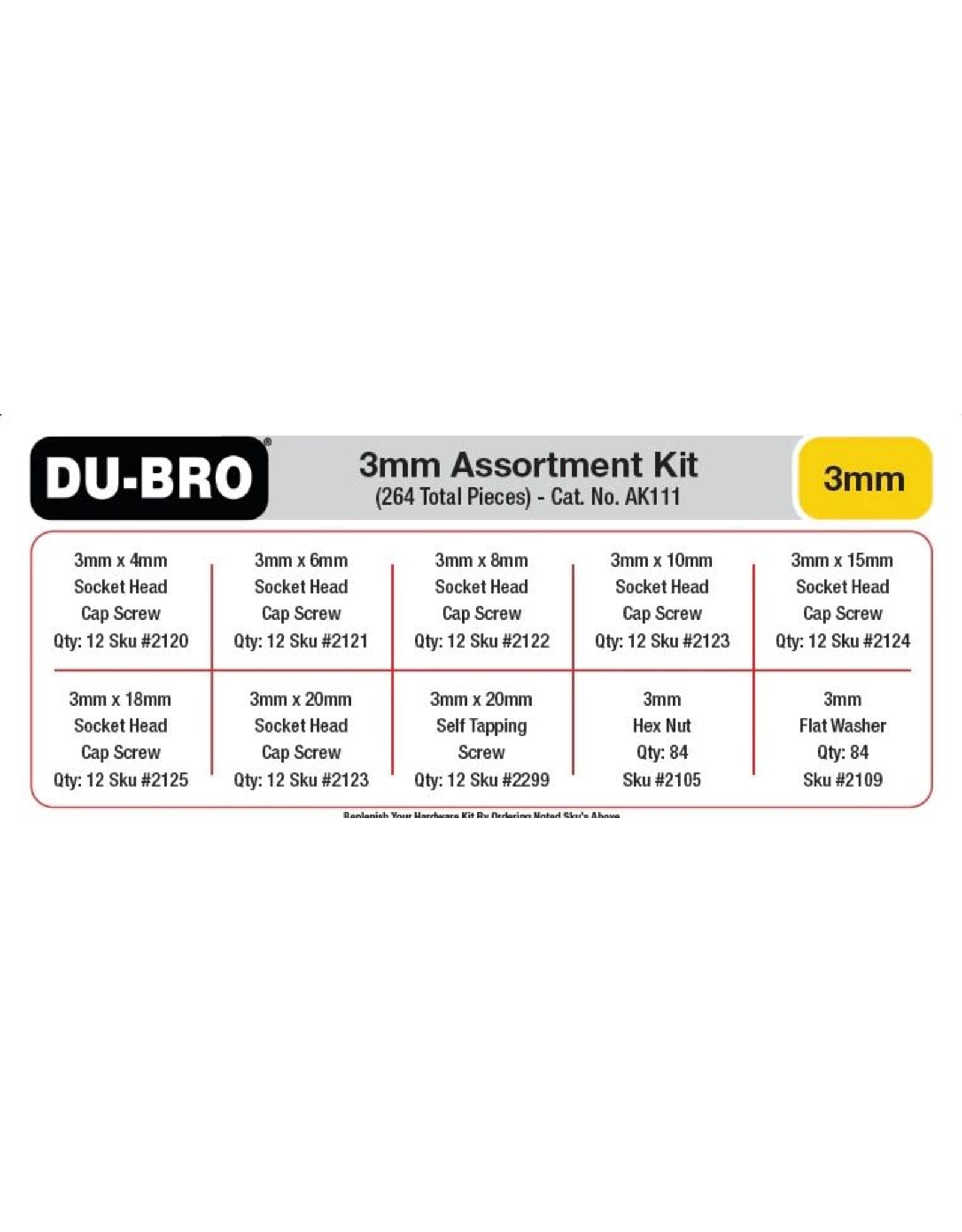 Dubro 3mm Hardware Assortment Kit, 264pcs