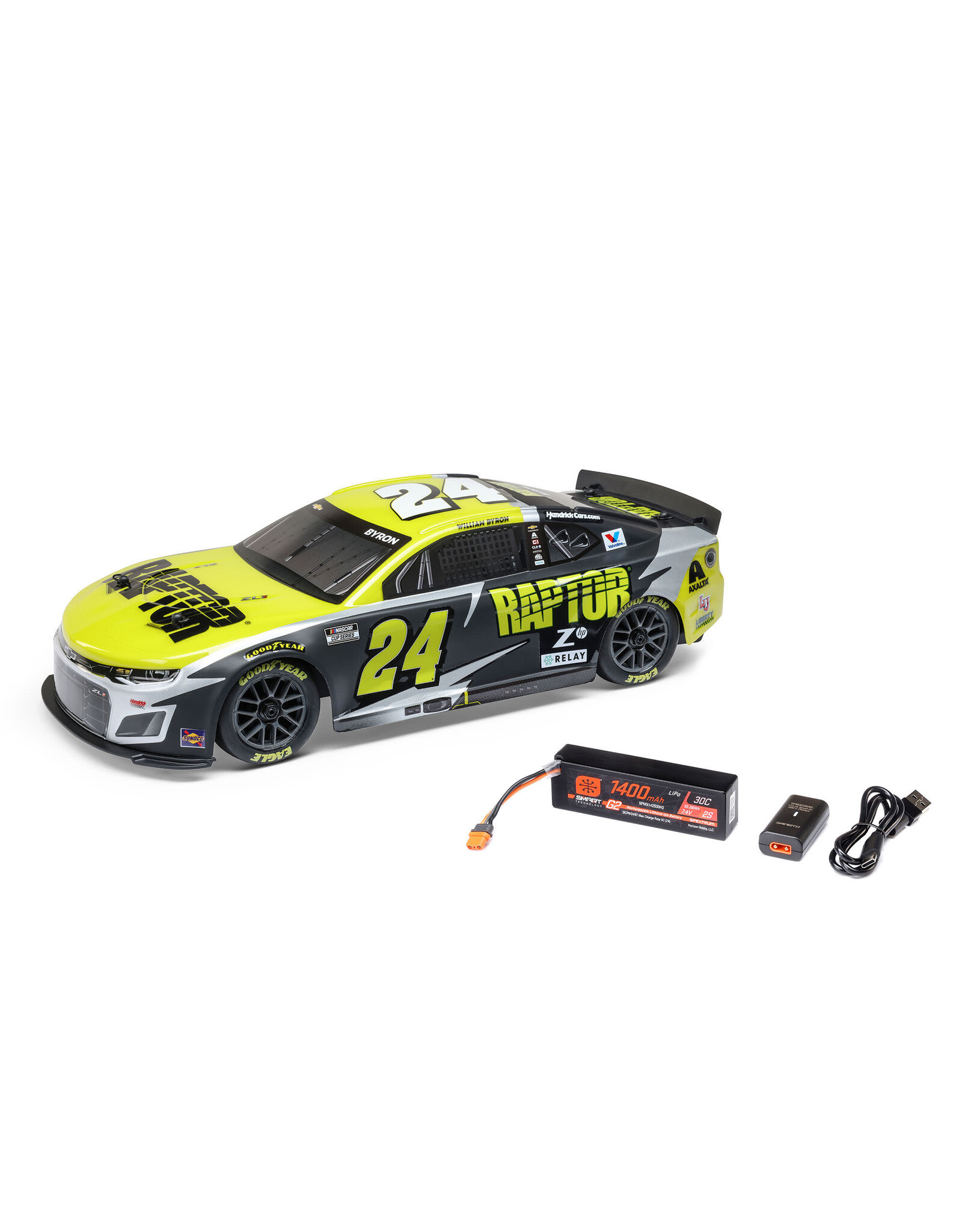 Losi 1/12 NASCAR RC Racecar William Byron No. 24 Raptor 2025 Chevrolet Camaro ZL1 2S AWD RTR Brushed On-Road (Battery & Charger Included)