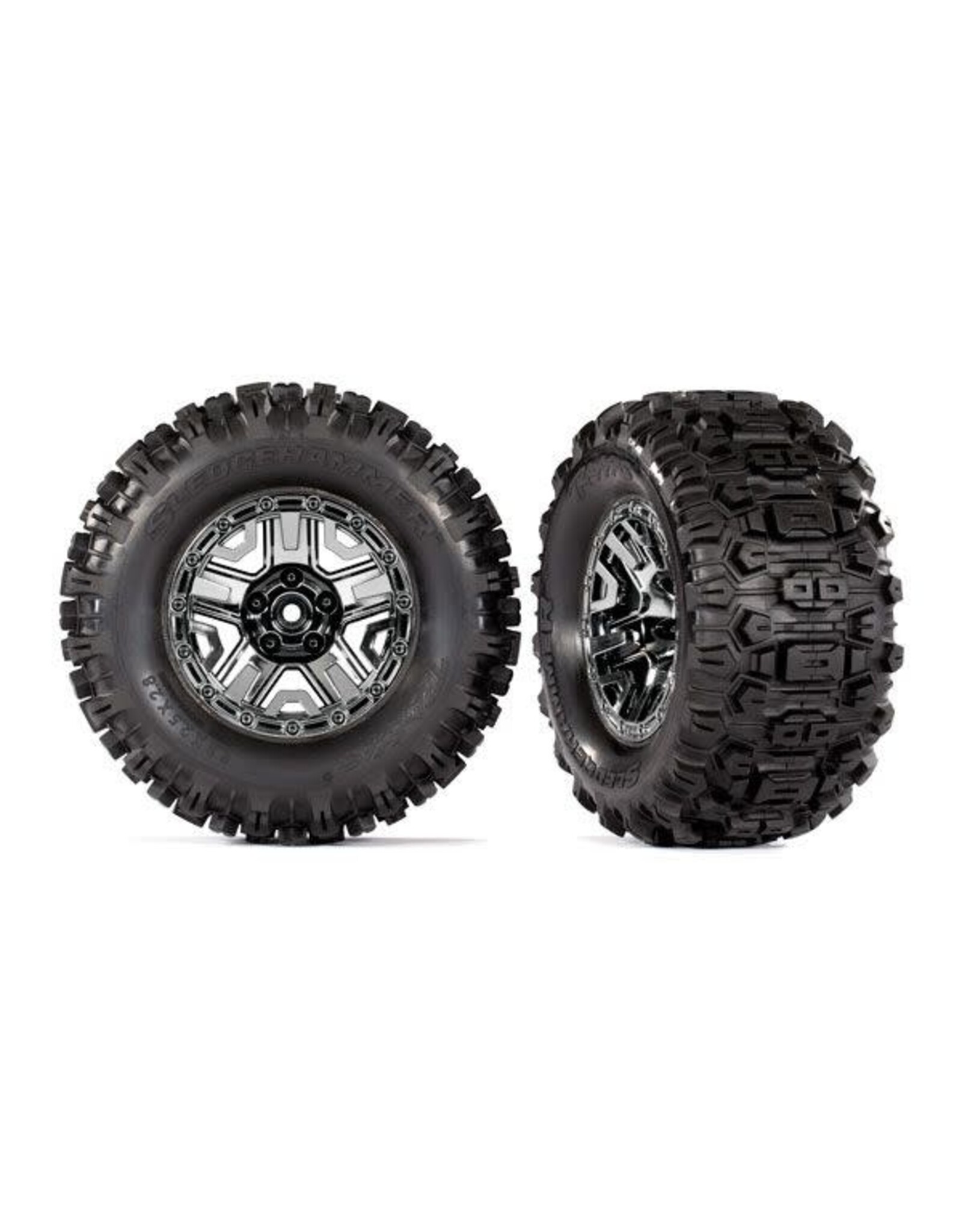 Traxxas Tires & wheels, assembled, glued (black chrome 2.8" whee