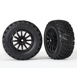 Traxxas Tires & wheels, assembled, glued (black wheels, gravel p