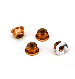 Traxxas 4mm Aluminum Flanged Serrated Nuts (Orange) (4)