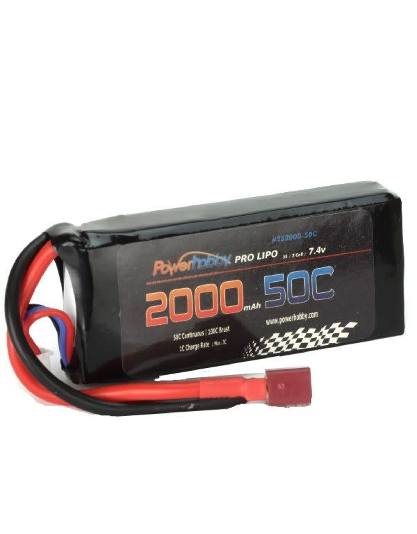 Power Hobby 2000mAh 7.4V 50C 2S LiPo Battery w/ Hardwired T-Plug