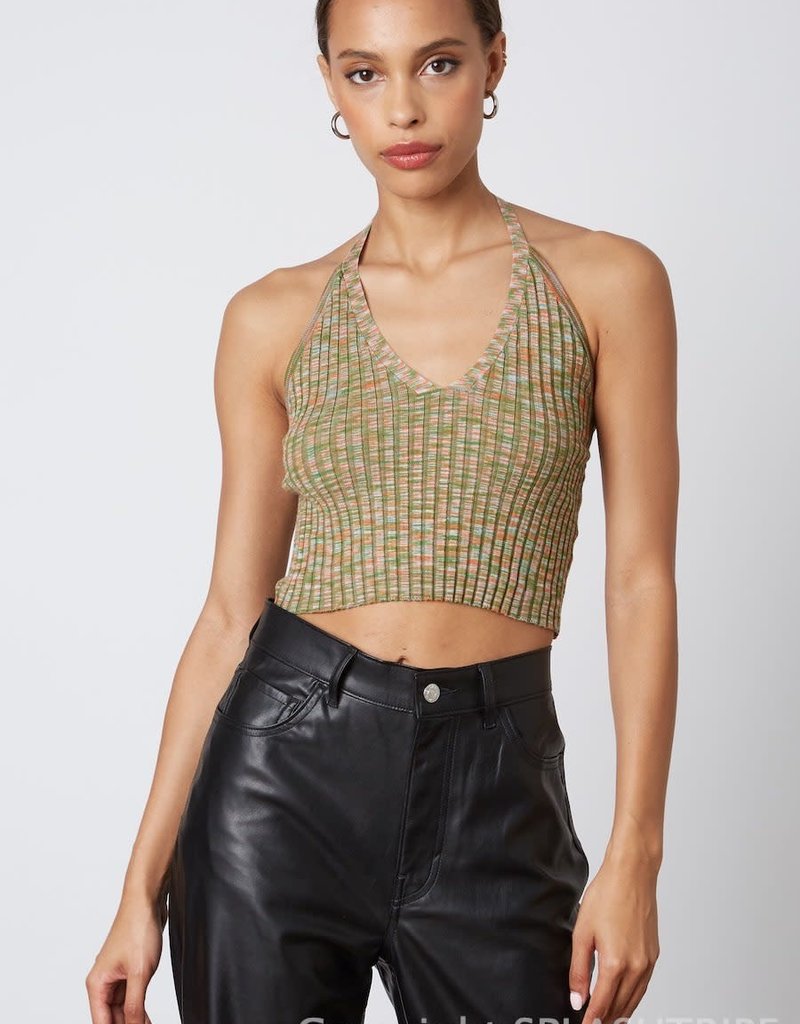 Space Dye Ribbed Sweater Halter Tank Top