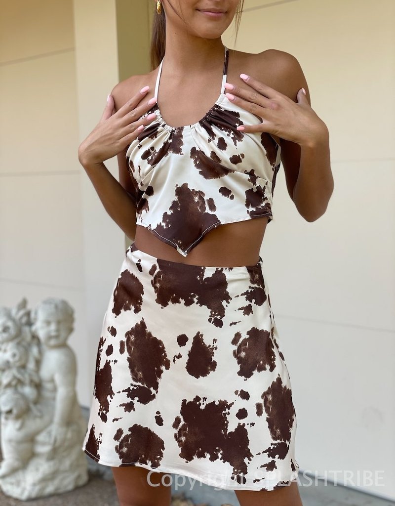 cow print skirt and top