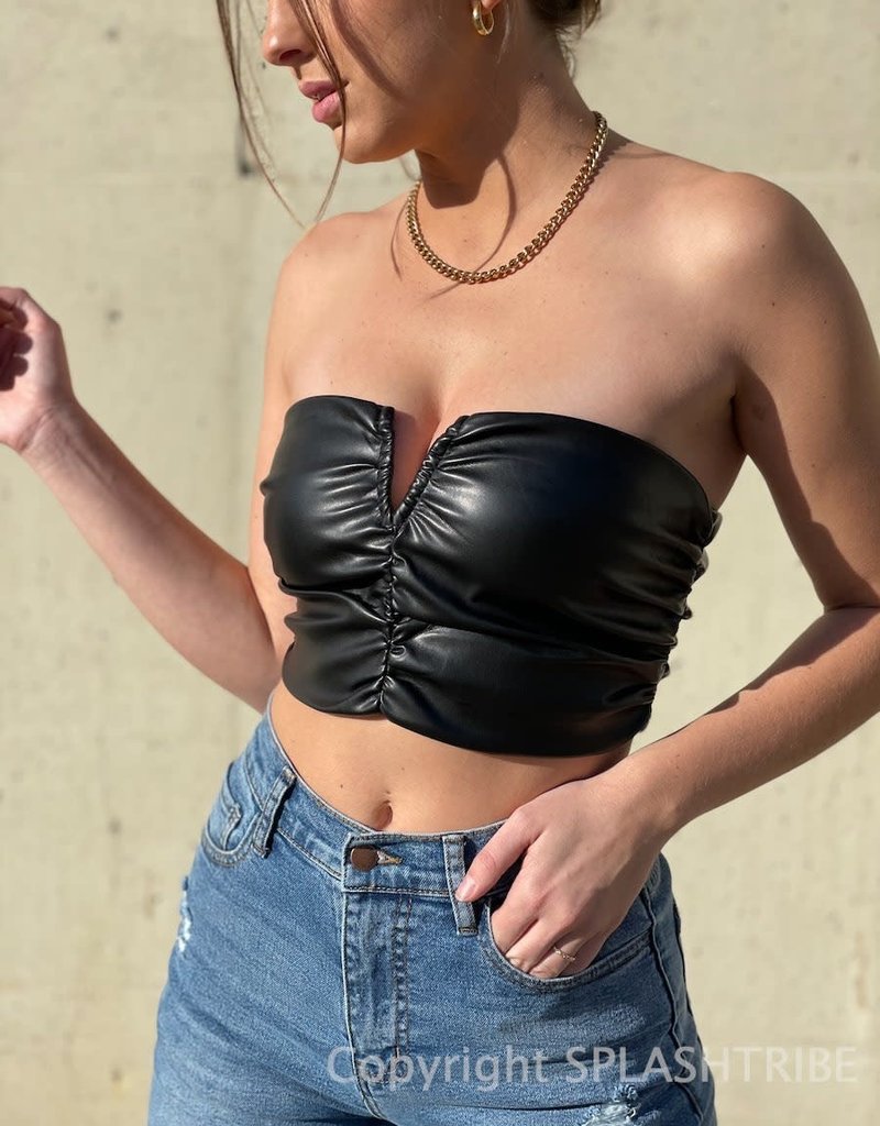 Faux Leather V Tube Top