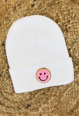 Smile Sparkle Patch Beanie White Pink