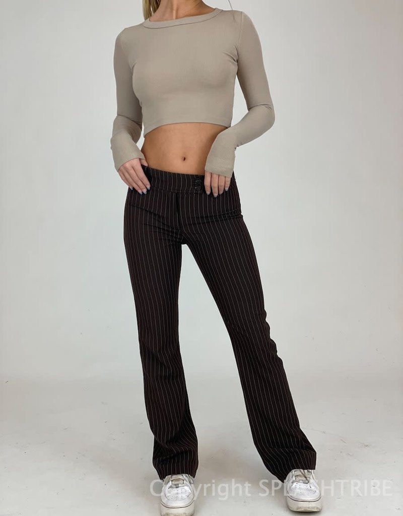 Pinstripe Double Button Low Waist Flare Pant