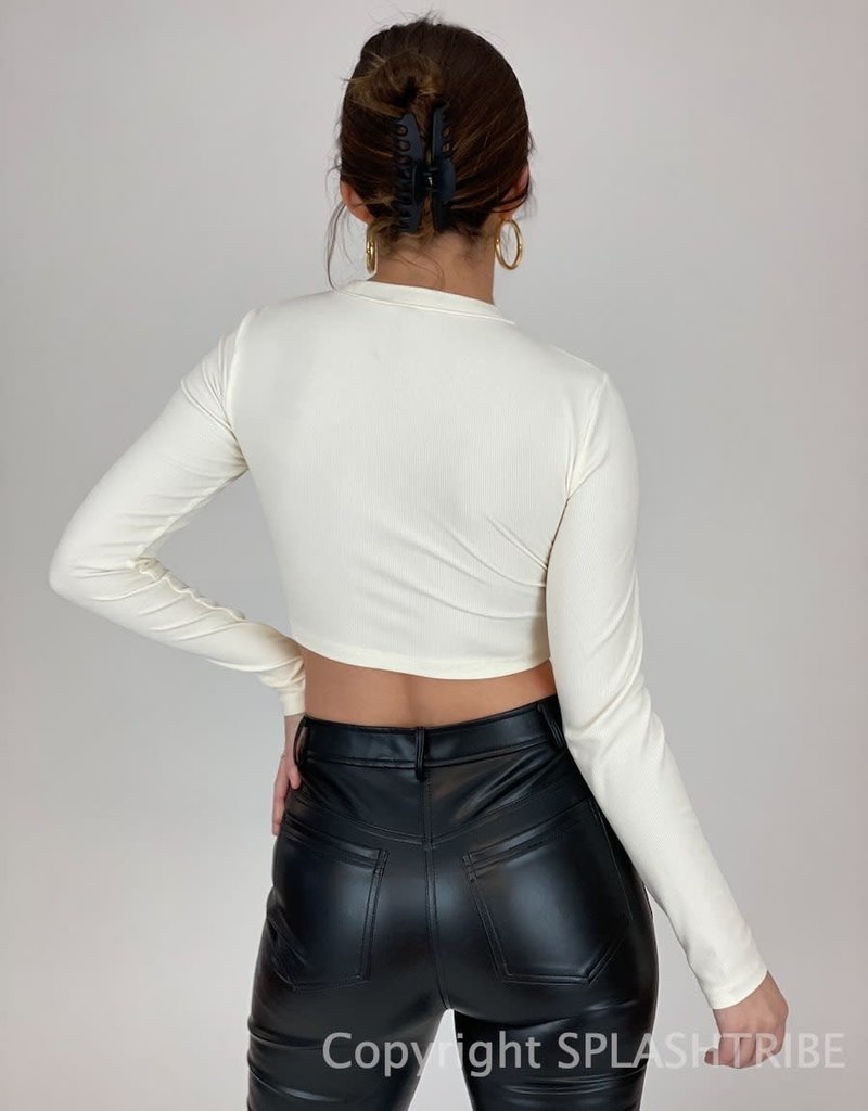 Ribbed Long Sleeve Fitted Crop Top