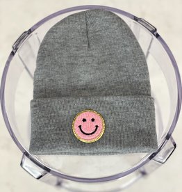 Smile Sparkle Patch Beanie Grey Pink