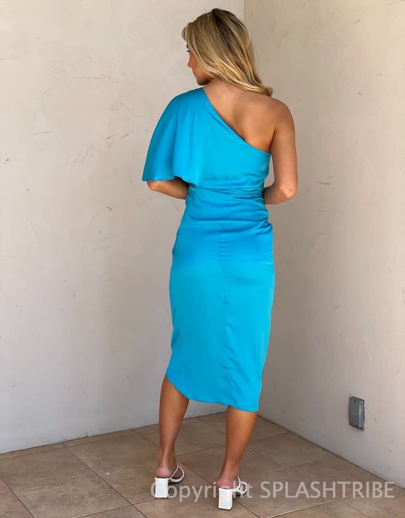 One Shoulder Wrap Midi Dress