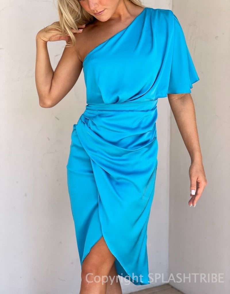 One Shoulder Wrap Midi Dress